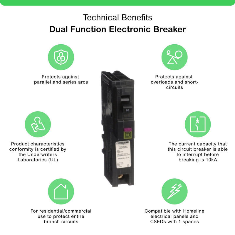Square D - HOM120PDFC Homeline Plug-On Neutral 20 Amp Single-Pole Dual Function (CAFCI and GFCI) Circuit Breaker, No Size