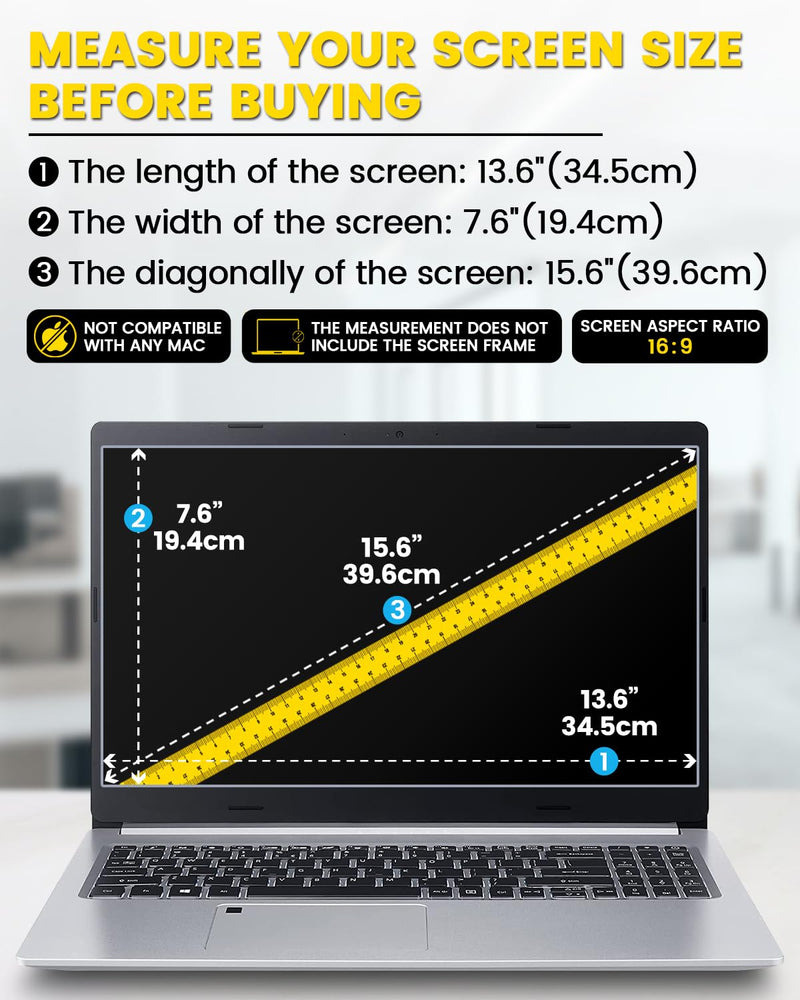 F FORITO 15.6 Inch Laptop Privacy Screen Protector, 360° Anti Peeping and Anti Glare Laptop Privacy Shield Compatible with 15.6" HP/Lenovo/Dell/Acer/ASUS/Thinkpad with 16:9 Aspect Ratio 15.6 Inch Computer with 16:9 Aspect Ratio