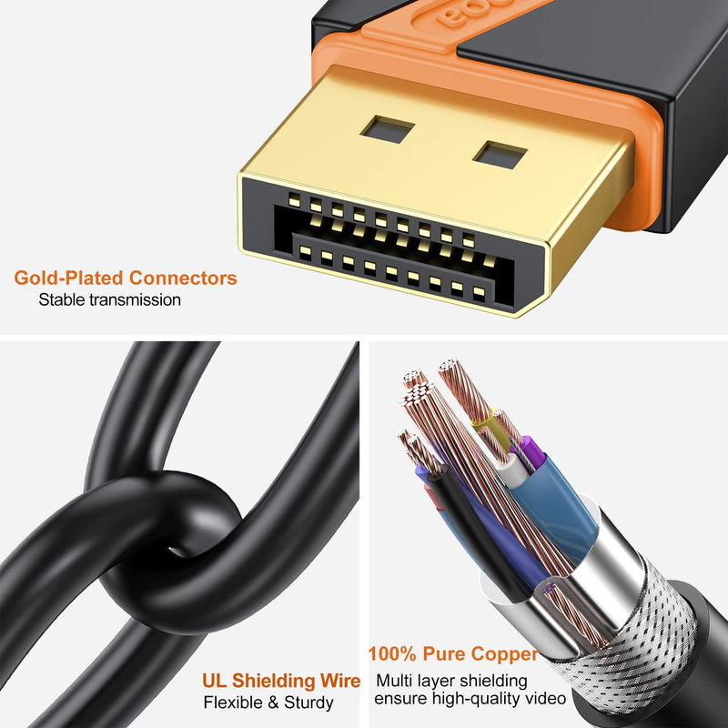 DisplayPort 1.2 Cable, 3FT, 10-Pack, 4K@60Hz, 2K@165Hz | Gold-plated connectors deliver reliable 4K performance. Supports 3D and HDR. Great for gaming, PC, TV, and monitors. 3 FT Orange