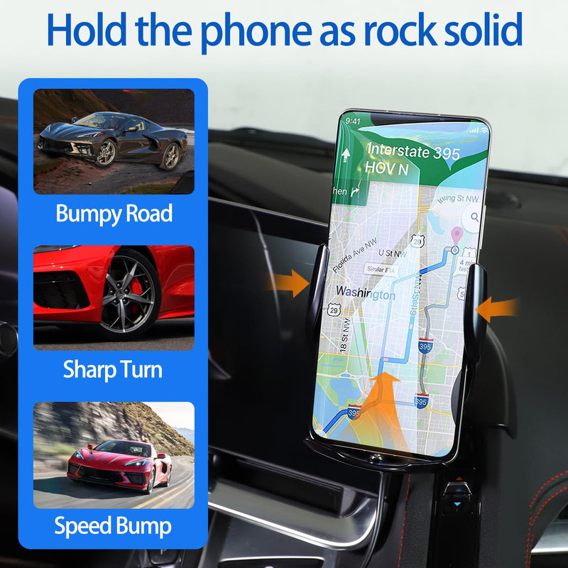 Car Phone Mount Fit for Chevrolet Corvette C8 2020-2024, Cell Phone Holder for Center Console Air Conditioner Side Panel, Handsfree Air Vent Phone Stand, With Wireless Charger Holder - Style B