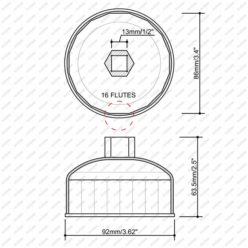 86.4mm 16Flutes Oil Filter Cap Wrench Removal Tool Socket for BMW Engines/for Volvo with 86mm Filter Housing Caps, Silver Heavy-Duty Alloy Steel