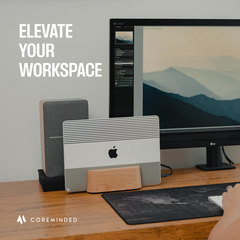 Adjustable Vertical Laptop Stand for Desk, Wooden Laptop Holder, MacBook Pro Stand, Wood Mac Air Dock (Solid Walnut) Single Slot Solid Walnut