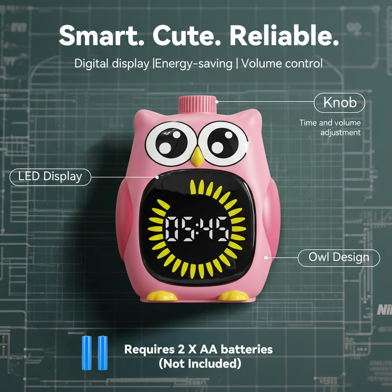 Doli Yearning Visual Timer for Kids, 99 Minute Cute Owl Digital Countdown Timer for Home School Classroom Supplies Study, Silent Time Management Tool (Pink) Pink