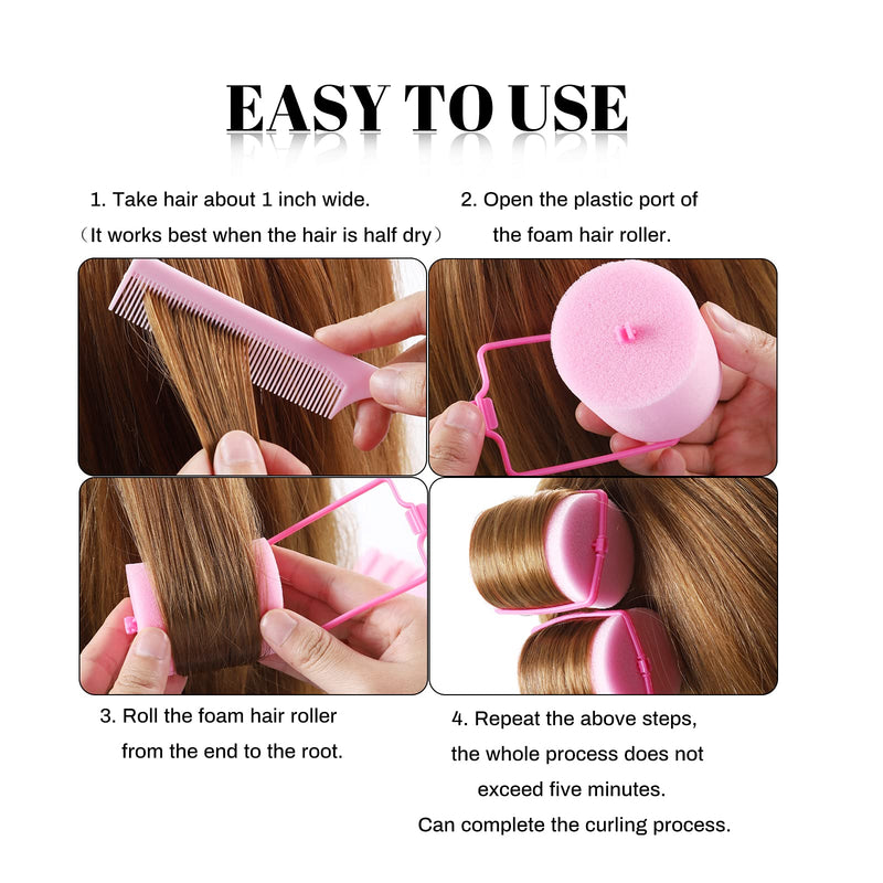 Jumbo Foam Sponge Hair Roller Soft Sleeping rollers Curvy Wavy Hairstyle Curling Hair Styling Tools 24 Pieces Use For Long Hair Short Hair Ladies And Children 2"X2.75"(pink) Pink