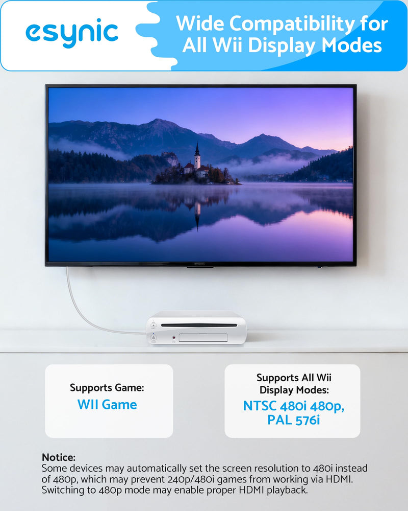 eSynic Wii to HDMI Adapter 1080P-Portable HDMI Converter for Nintendo Wii/Wii U to HDTV-Includes HDMI Cable-Plug & Play-Supports 480p/720p/1080p –Perfect for Family Game Night with Kids