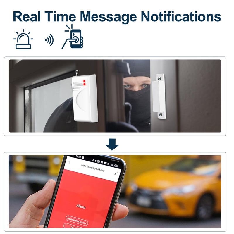 WiFi Alarm Home Security System, Wireless Alarm System with Loud 120dB Motion Sensor Siren, Window Door Alarms Sensor, Remote Control for Shed Garage