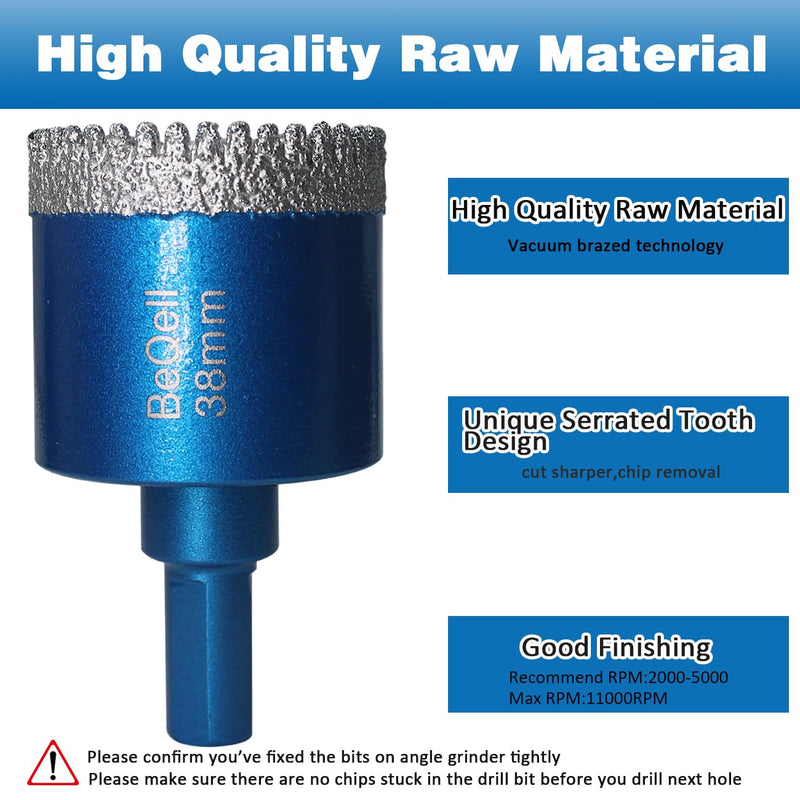 Tile Hole Saw Kit Diamond,BeQell 10pcs Diamond Core Drill Bits Set for Ceramic Porcelain Tile Marble Granite Stone Tools Drilling Triangle Shank with Storage Case