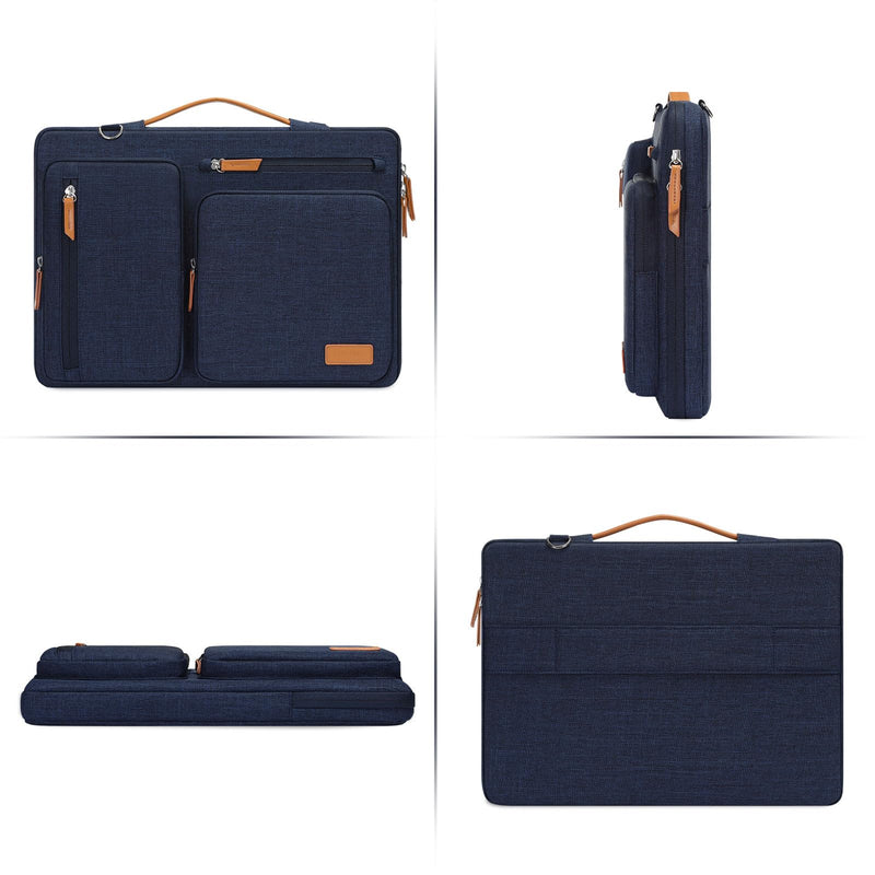 MOSISO 360 Protective Laptop Shoulder Bag,14 inch Computer Bag Compatible with MacBook Air 15 inch M3 A3114 M2 A2941/Pro A1990 A1707,Side Open Messenger Bag with 4 Zipper Pockets&Handle, Navy Blue