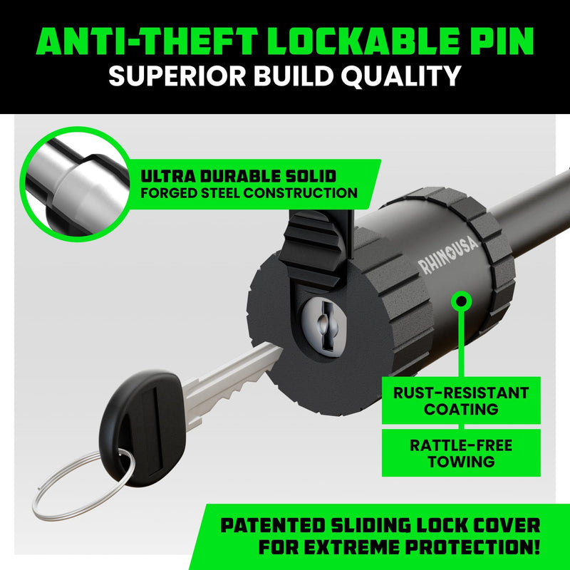 Rhino USA Trailer Hitch Pin (2 Inch) Patented 5/8" Locking Receiver Hitch Pins for Class III IV Hitches - Weatherproof Anti-Theft Lockable Pin with Debris Protection - Used to Tow Truck, etc - Black 2 IN - 1 Pack
