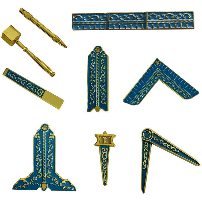 Imasoner Bondi Blue Enamel Masonic Working Tool Set, Miniature Freemason Ritual Tools with Velvet Box, Perfect Ceremonial Gift Set for Freemasons