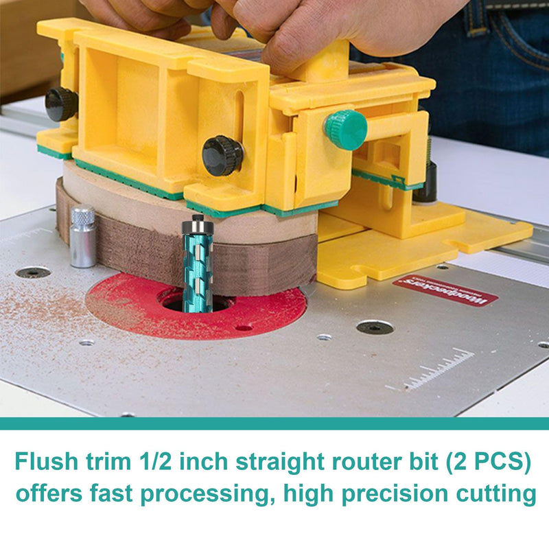 2PCS Flush Trim Router Bit 1/2 Shank for Woodworking Leveling Trimming, Double Bearing Spiral Trimmer 1.75" &2.56 " Cutting Length, Spiral Flush Trim Router Bit 1/2 Shank for Wood/MDF/Plywood