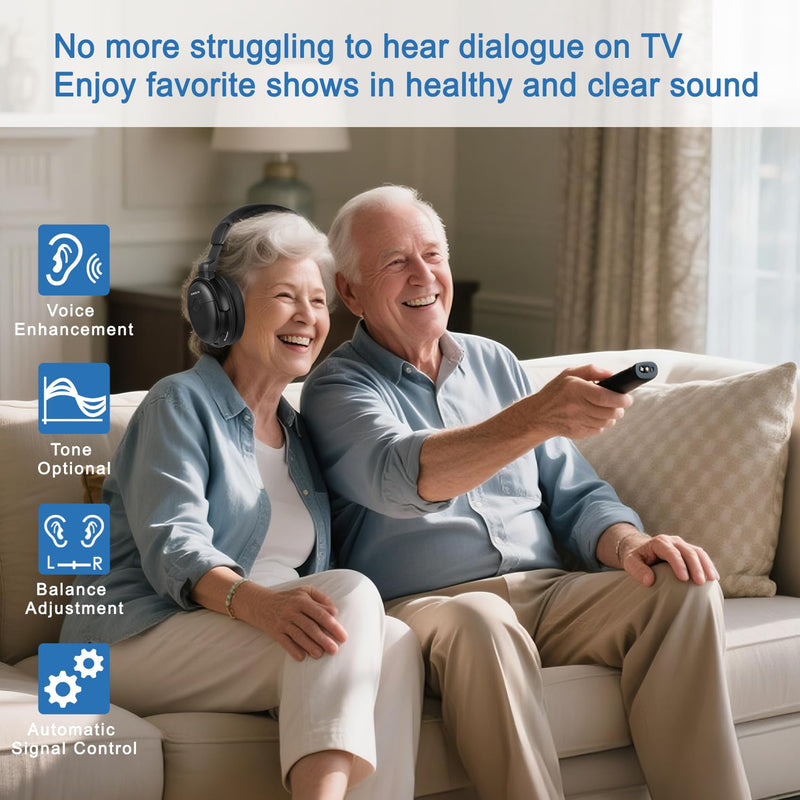 SIMOLIO Wireless TV Headphones with Clear Dialog Mode, Enhanced Voice & Spare Battery for Seniors & Hard of Hearing, L/R Balance Volume Control, No Audio Lag, 100FT Range