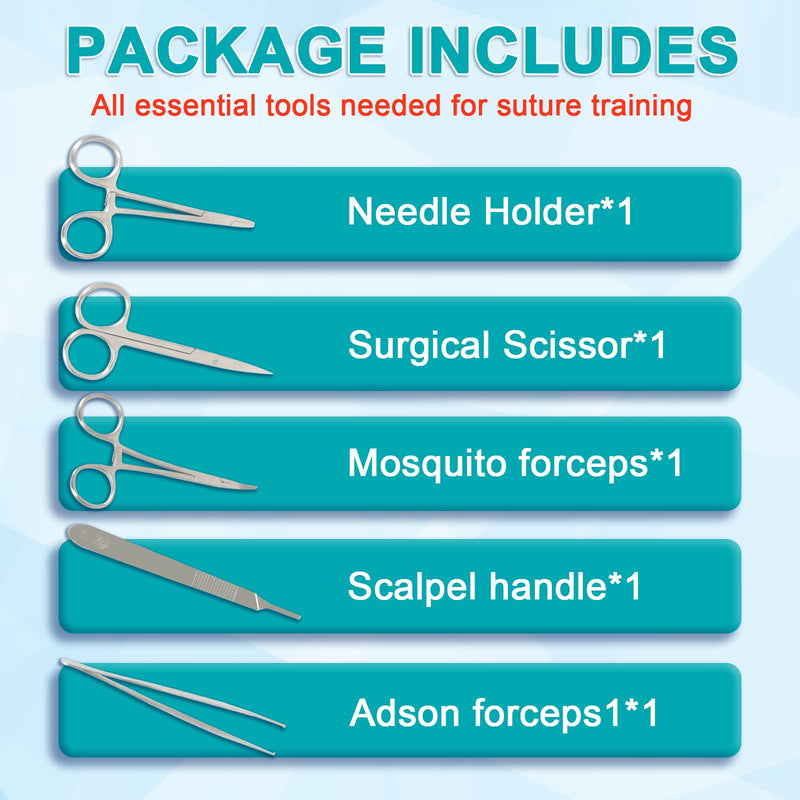 Suture Practice Kit for Medical Students, Large Silicone Pad 14 Pre-Cut Wounds, Supplies for Vet/Nursing Students Includes Surgical Removal Practice Wound Closure Stitches Practice Kit. 20 packs of sutures