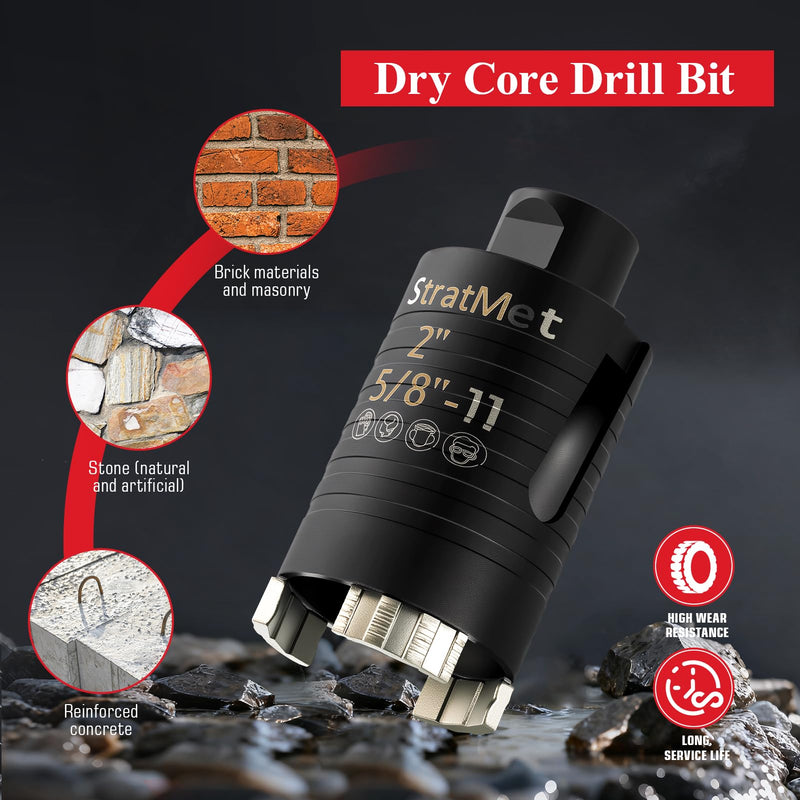 2" Dry Core Drill Bit with Pilot Bit and 1 Pcs SDS Plus Adapter, 3" Drilling Depth, 5/8"-11 Thread Diamond Core Bits Turbo Laser-Welded Segments for Concrete, Brick, Block, Stucco and Masonry 2 inch