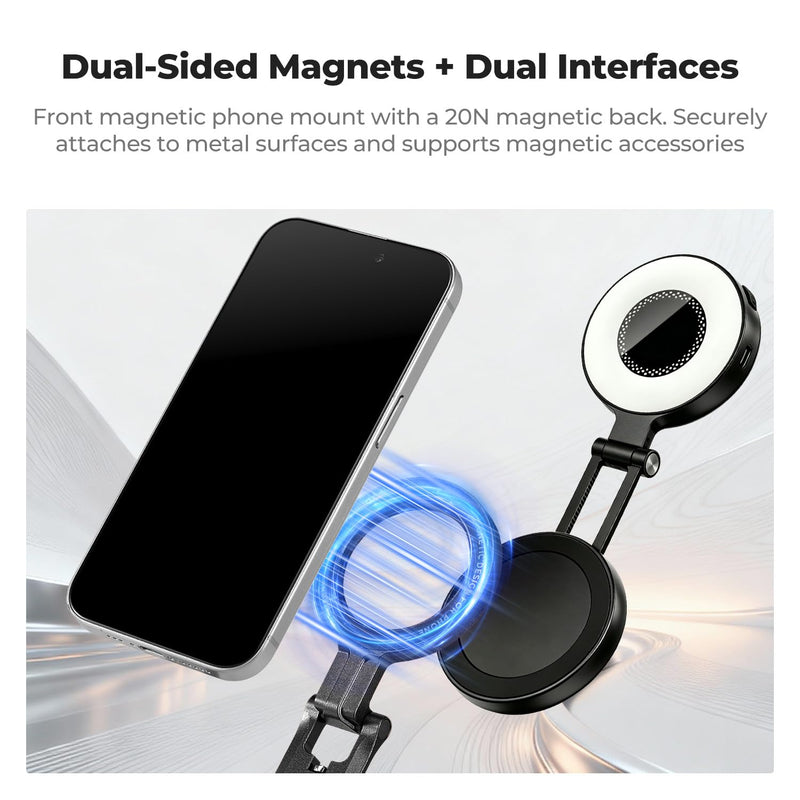 K&F CONCEPT 360° Rotating Magnetic Phone Tripod | 4-in-1Magnetic Tripod Compatible with iPhone 17/16/15/14 Pro Max, Back Magnet Base Fits Vlog, Gym, Travel Accessories, PT03 Black