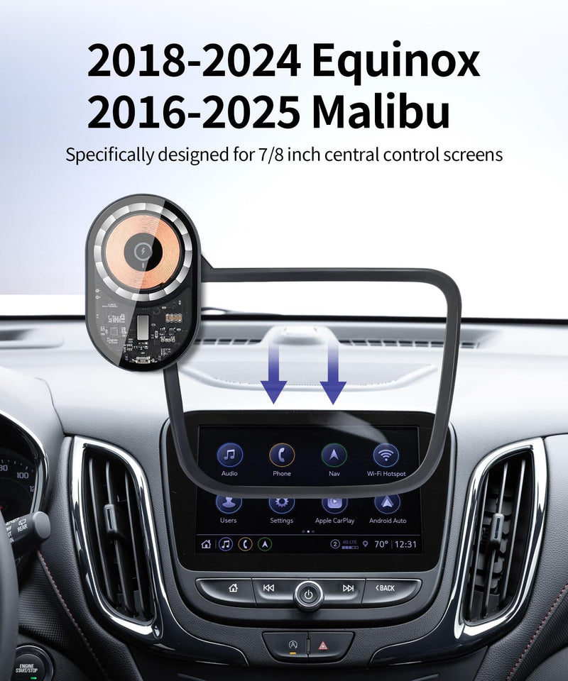 15W Wireless Charger Car Phone Holder for Chevrolet Equinox 2018-2024 | Malibu 2016-2025 7/8"Screen Magsafe Accessories Fast Charging Magnetic Cell Phone Holder Clip Compatible with iPhone Android 7/8-inch for 2018-2024 Equinox/ 2016-2025 Malibu