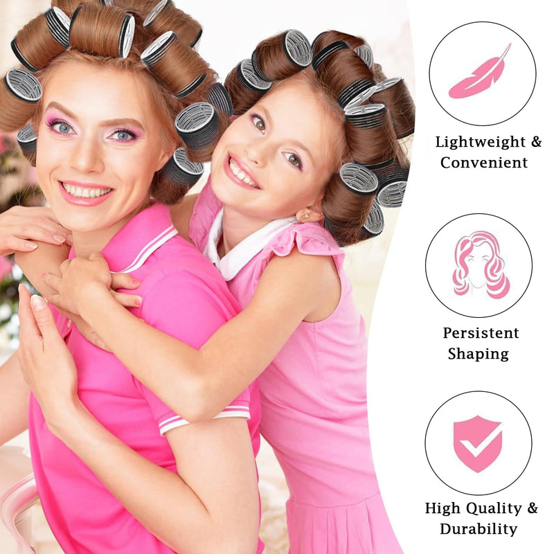 Eastrise 37PCS Hair Curlers Rollers with 12 Clips,1 Rat Tail Comb,4 Sizes (60/48/36/25mm) Rollers for Hair for Long Medium Short Thick Fine Volume Bangs,No Heat,Hair-friendly,Lift & DIY Styling-Black Black