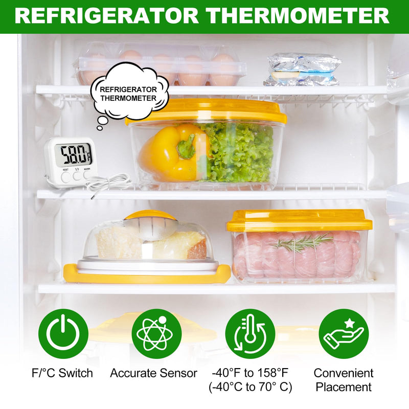 Kingdder 6 Pack Digital Thermometer with Magnetic Back External Sensor Fridge Thermometer Freezer Waterproof Room Temperature Monitor with LCD Display, Max/min Record Function for Kitchen Aquarium