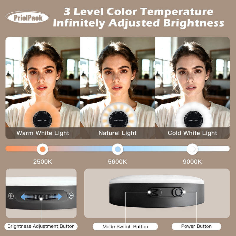 3-in-1 Magnetic Beauty Selfie Light for Phones, with 2.4" Mirror Magnetic Selfie Light, Adjusted 3 Modes, Rechargeable Fill Light for Selfies, for Photography,Makeup,Vlog,TikTok,Video(Black)