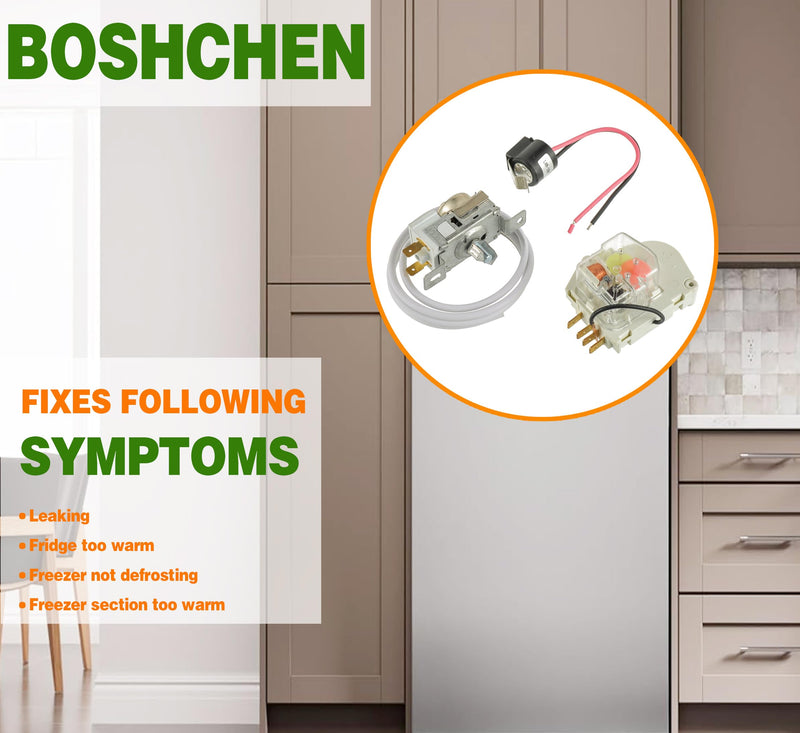 4PCS 2198202 Cold Control Thermostat W10822278 Defrost Timer W10225581 Bimetal Thermostat Refrigerator Defrost Complete Kit Fit for Whirlpool Replace 1110552 1115242 （Quarter inch Socket Screwdriver）
