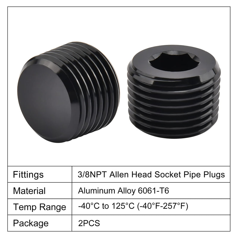 EVIL ENERGY 3/8" NPT Plugs Aluminum Socket Allen Head Black, Pack of 2