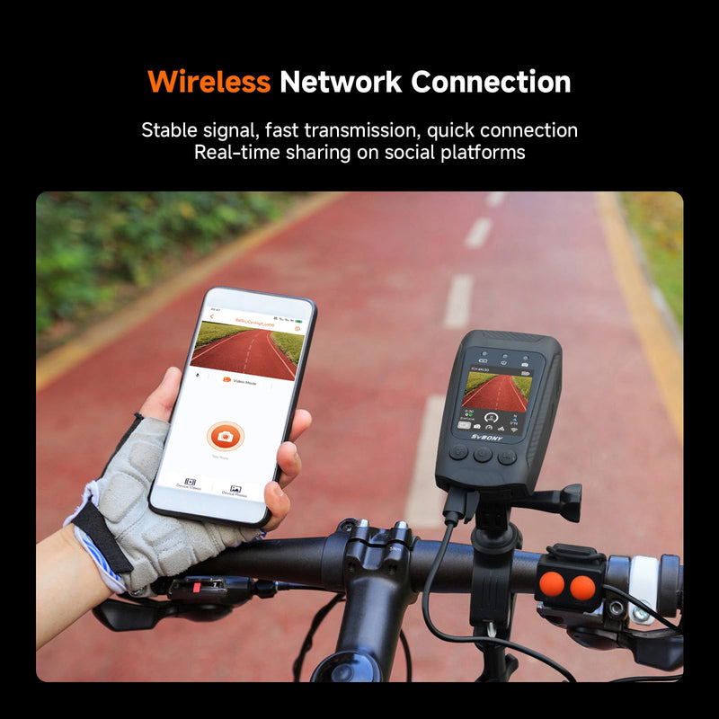 SVBONY SVGo C1 Cycling Camera 4K 30FPS, 20MP WiFi Sports Camera, Built-in GPS, EIS Stabilization, 2500 mAh Battery, LED Light, Horn, Bicycle Cameras Recorder for Cycling, Sports, Vlog