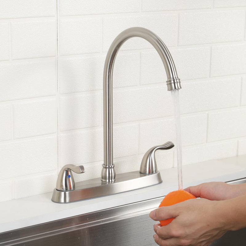 SHACO Kitchen Faucets, 13 Inch High Arc 2 Handle 8 Inch Centerset Kitchen Sink Faucet with Supply Line, 360° Rotating Spout 2 or 3 Hole Mount, Brushed Nickel, SC-KF200 Stainless Steel without Side Sprayer