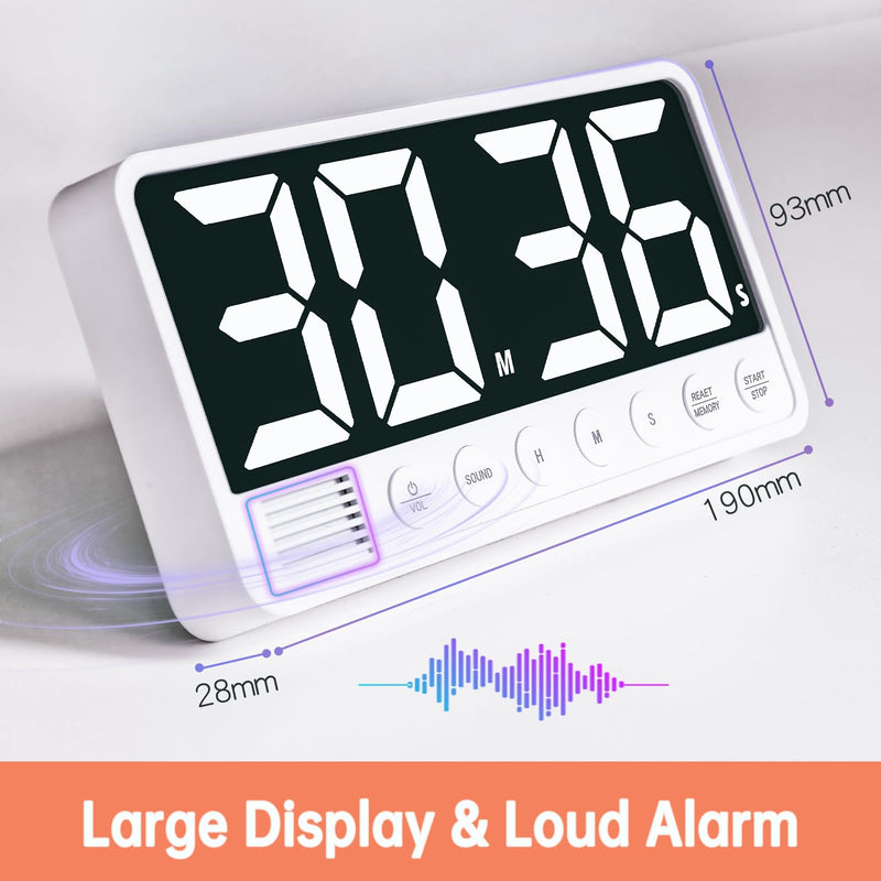 FCXJTU Digital Kitchen Timer - 7.1” Extra Large Display LED Magnetic Rechargeable Countdown/Up Timer, w/6 Alarms 4 Levels Volume Memory Function for Cooking, Classroom, Office, Home Gym(Black) Black