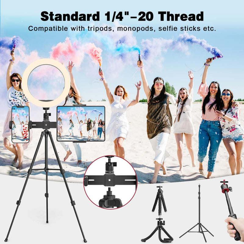 iPad Tripod Mount Adapter, Universal iPad Holder for Tripod with Swivel 1/4" Ball Head for LED Ring Light, 2 Tripod Mount Adapter for iPad Pro, iPad Air, iPad Mini, 4.7-12.9" Tablets Smartphones