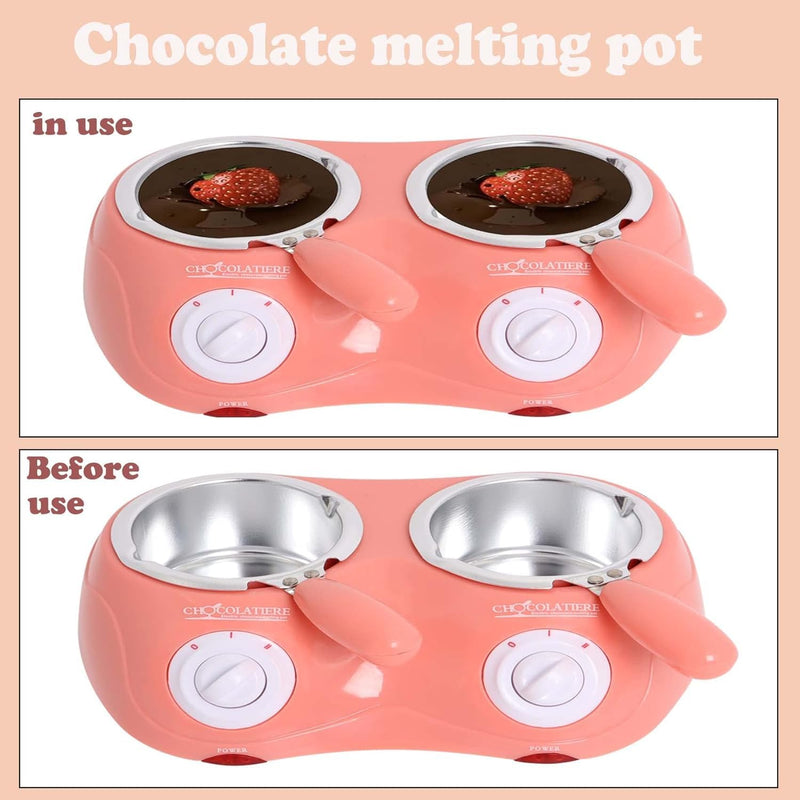 Candy Chocolate Melting Pot Electric Fondue Pot Set Double Chocolate Melting Pot Butter Cheese Melt Warmer Pink for Home Parties with Tool Chocolate Melting Pot Fondue Mini Fondue Candy Maker