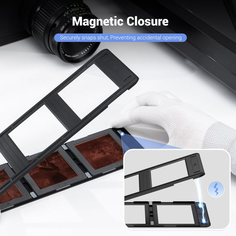 JJC 6x6 Slide Mount Holder, Acid-Free ABS Made, Flip-Through Magnetic Close | Compatible with Film Scanner, Mobile Film Scanner Convert & Negative Film Digitizer, Maintains Film Flat & Stable for Copying