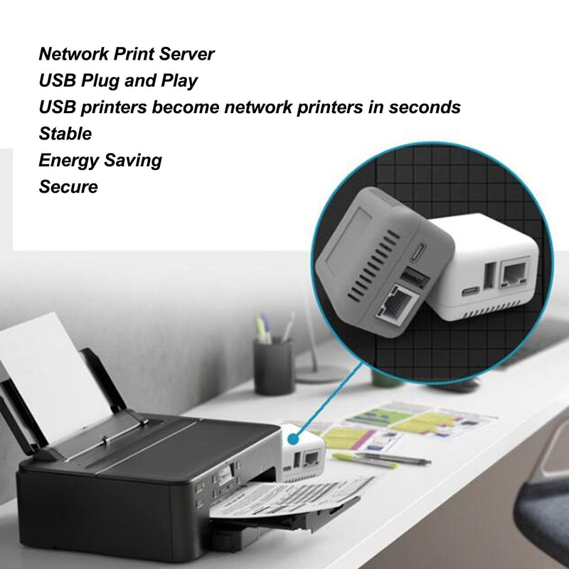 USB 2.0 Network Print Server USB Print Server 5V LAN Compact Print Share Server Print Server for for Android for Linux3.4(White) (US Plug) US Plug