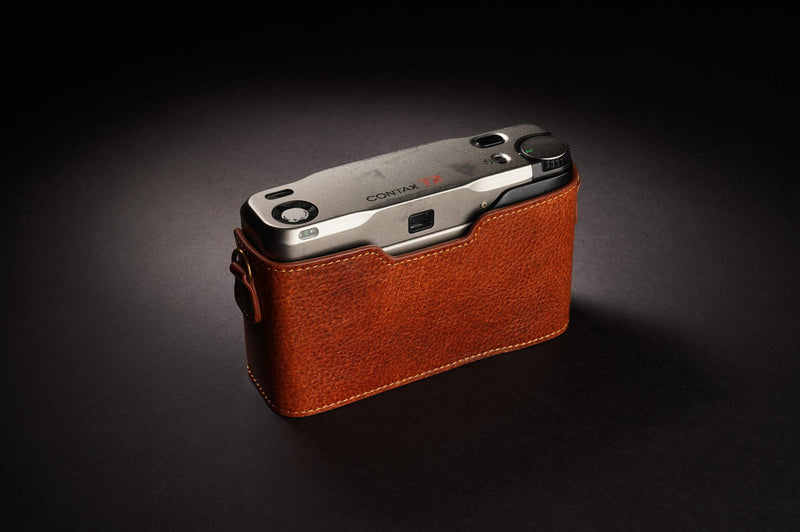 Contax T2 Case, BolinUS Handmade Genuine Real Leather Half Camera Case Bag Cover for Contax T2 Camera With Hand Strap (LavaBrown) LavaBrown