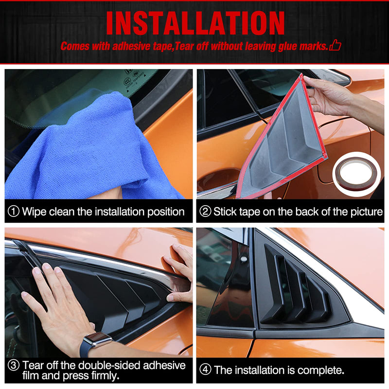 for 10th Gen Civic Sedan Rear Side Window Louvers Air Vent Scoop Shades Cover Blinds Racing Style Compatible with Civic Sedan 2021 2020 2019 2018 2017 2016 (Bright Black) Bright Black