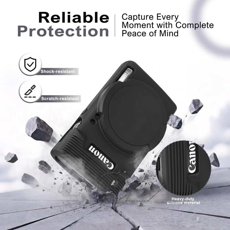 Case for Canon PowerShot ELPH 360 HS/IXY 650/IXUS 285 HS Camera | Soft Silicone Protective Case Removable Lens Cover,Comes with 2 Screen Protectors and 1 Wrist Strap (Black) Black