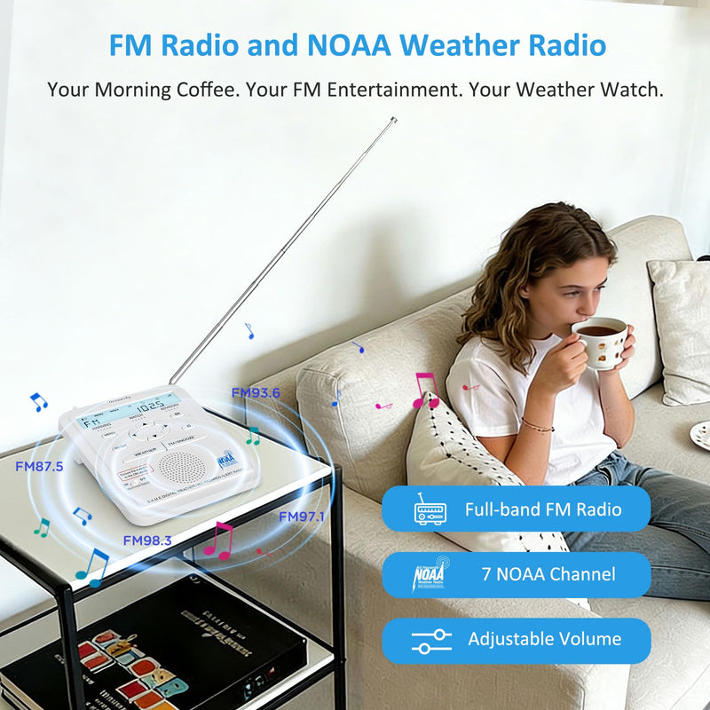 DreamSky Weather Radio NOAA Alert with Battery Backup & FM Radio for Home | S.A.M.E. Localized County Code Programming, 80+ All Hazards Emergency Alerts, 3 Alert Tones, Plug in Radios & Alarm Clock White