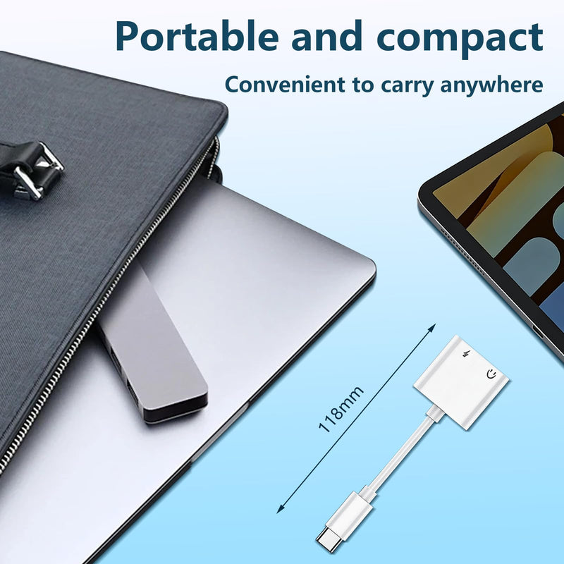 Dual USB C Headphone and Charger Adapter for iPhone, USB Type C to Aux Audio + Charge Dongle Adapter for iPhone 17/17 Pro/17 Pro Max/Air/16/16 Pro Max/15/15 Pro Max (1PACK) 1PACK