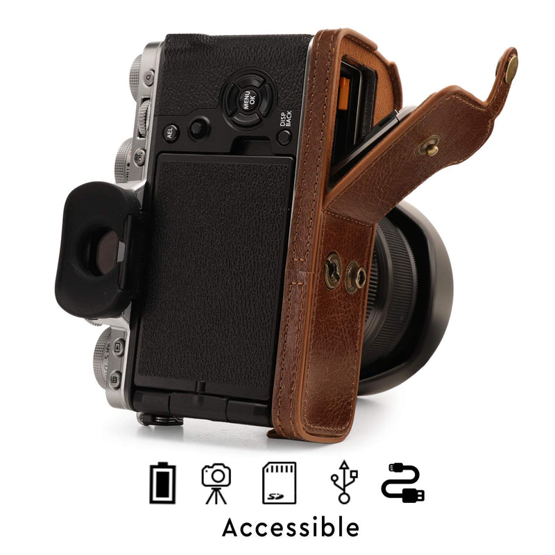 MegaGear MG1922 Ever Ready Genuine Leather Camera Case Compatible With Fujifilm X-T4 (Xf16-80MM) - Brown One Size