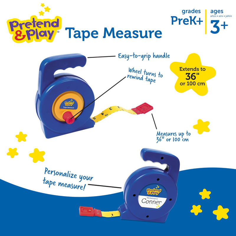 Learning Resources Pretend Play 3" Long Tape Measure - Kids Construction Toys, Preschool Activities, Pretend Play For Toddlers , Height Measurement Counting Tool, Fine Motor Skills, Homeschool Tape Measure, 3 Feet