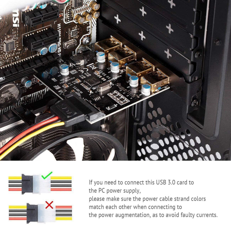 USB 3.0 PCI-E Card,USB 3.2 Gen1PCI Express 5-Ports Card Bandwidth up to 5 Gbps, Extension of 5 USB 3.0 Ports Front Panel for Desktop PC Win 10/8/8.1/7/XP PCI-E to 5USB