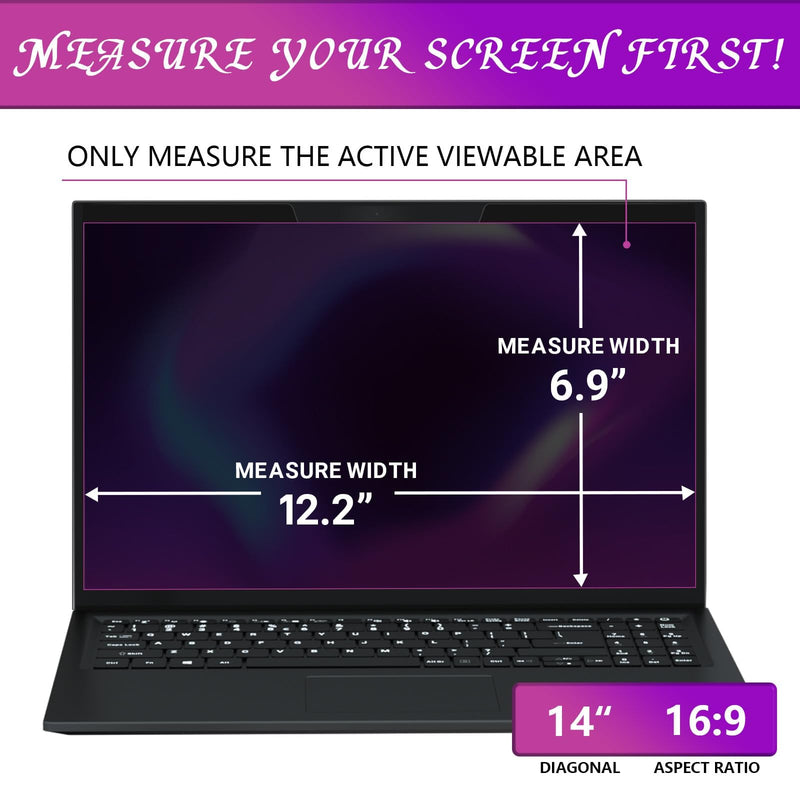 PYS Magnetic Laptop Privacy Screen 14 Inch 16:9 - Laptop Screen Privacy Shield, Anti-Blue Light, Anti-Glare Filter, Removable Screen Protector Black