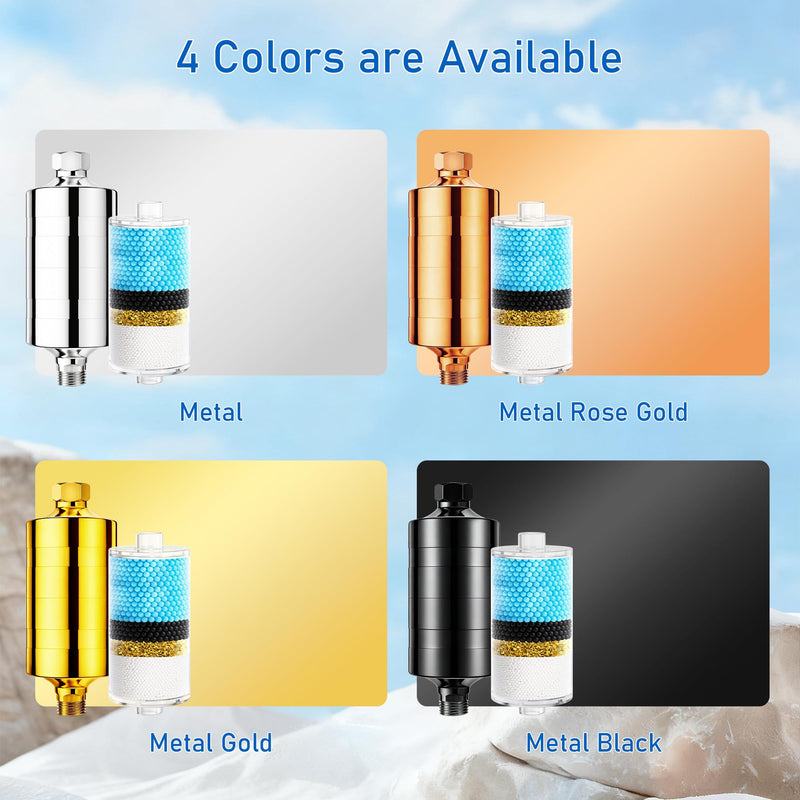 Larger Premium Metal Shower Filter, Stainless Steel 304, Clean Soft Water, Remove 99% Chlorine, Improve Your Skin Nail Hair, Easy to Install (GOLD) Gold