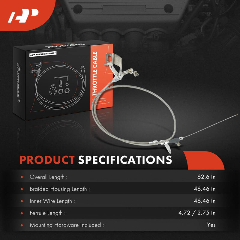 A-Premium Transmission Kick Down Cable Kit - Compatible with Chrysler 727, Dodge 727, Plymouth 727 Transmission - Braided Stainless Steel Transmission Detent Kickdown Trans Wiring Kit