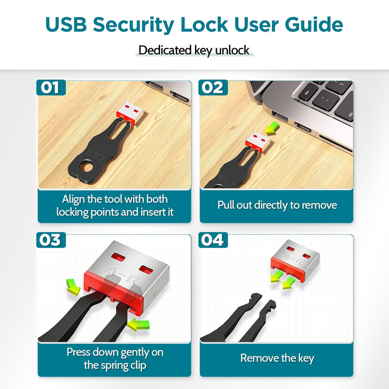USB-A Port Locks 100-Pack 10 Keys Dust-Proof&Physical Security Red | PHYSICAL SECURITY Insert, Dual-keyhole Damage-free Removal, Dust&Waterproof, for Server Rack, Data Center, IT Enterprise