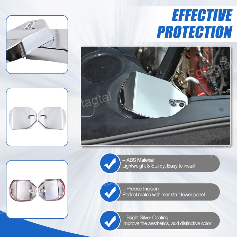 Rear Strut Tower Cover Compatible with Chevrolet Corvette C8 Stingray 2020-2024, ABS Engine Bay Rear Shock Absorbing Tower Protection Panel Cover Trim Accessories, 2PCS (Silver) Silver