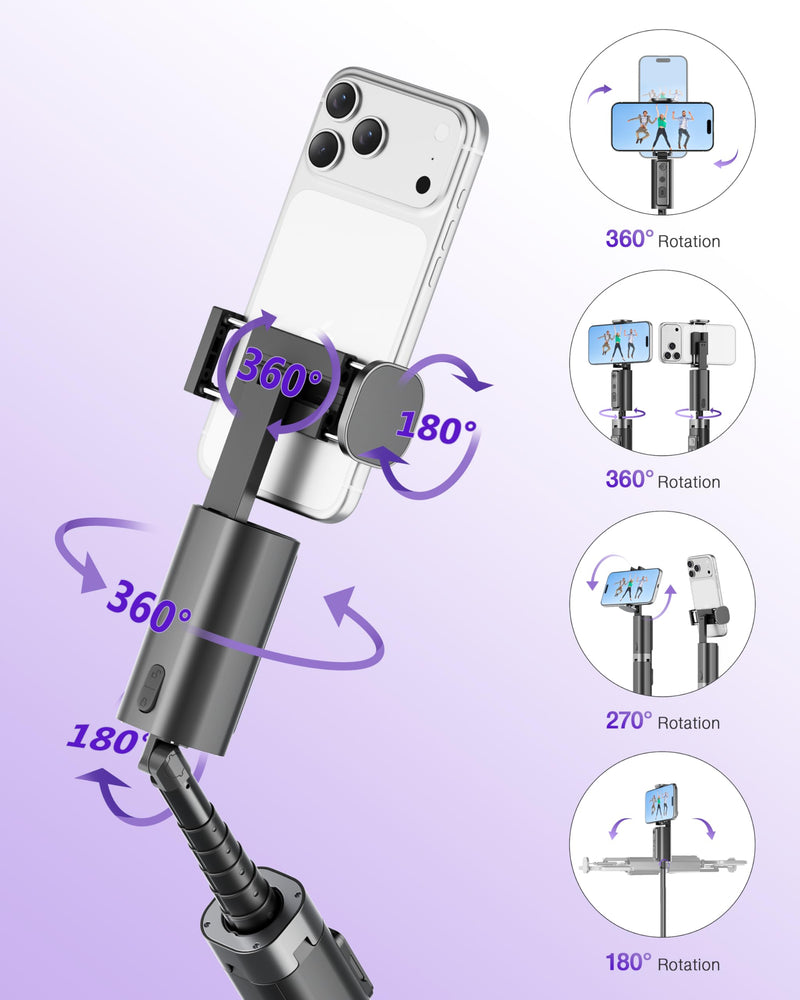 59" Extendable 360° Auto Face Tracking Phone Stand with Remote and Fill Light, No App Needed, Black Tracking Tripod for iOS and Android, Ideal for Content Creators and Video Recording Light+Black