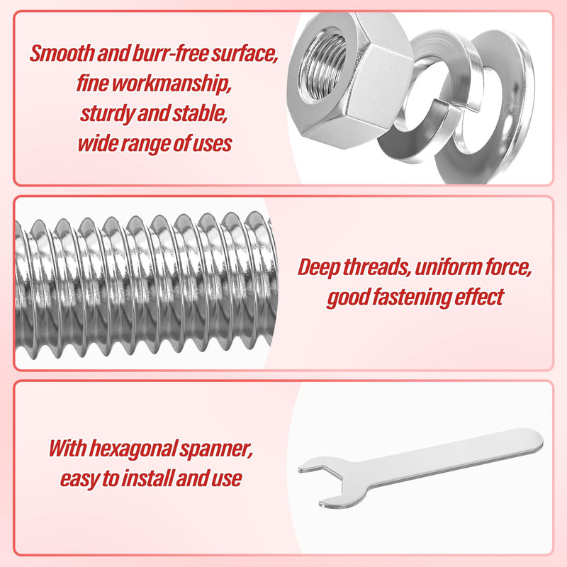 10PCS 1/2-13 x 3 304 Stainless Steel External Hex Bolt, Fully Threaded Bolt with Nut Flat & Lock Washers and Spanner 1/2-13 x 3"