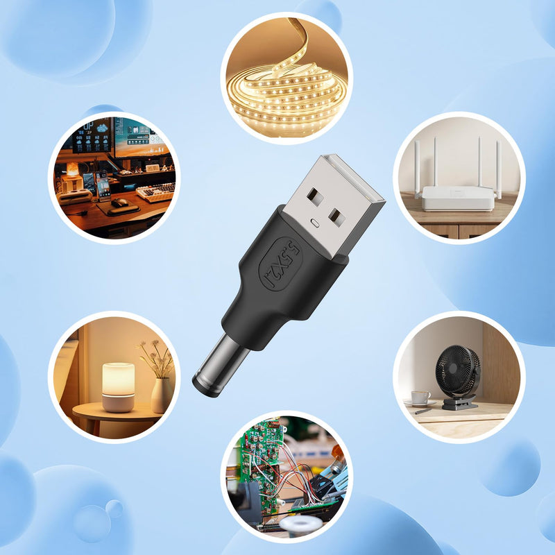 DC 5.5x2.1mm Male to USB-A Male Adapter, 6-Pack | For standard 5V electronics desktop setups, mini routers, small DIY projects, compatible USB hardware connections Black Dc male to Usb male