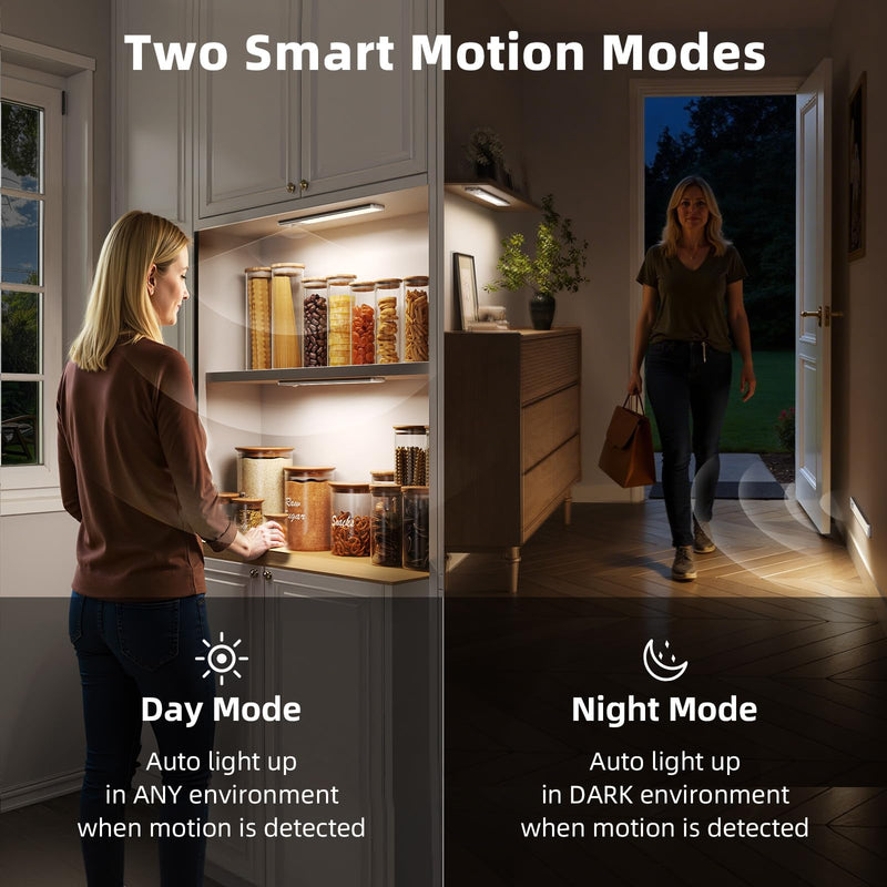 EZVALO 134 LED Under Cabinet Lights, 3200mAh Rechargeable Motion Sensor Light Indoor, Dimmable Magnetic Closet Lights with 3 Color Temps, Wireless Under Counter Lights for Kitchen, Stair (2 Pack) 14.5 inch Silver