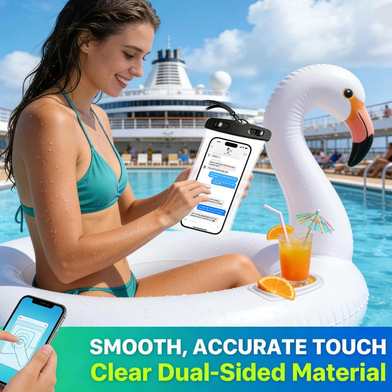 IPX8 Waterproof Phone Pouch[Anti-Pop Lock]Dustproof Outdoor Phone Protector | with Touch Screen Dry Bag Case with Lanyard,Beach &Cruise Essentials Gifts for iPhone 17 16 15 14 Pro Max,Galaxy S26 S25,7.2" Black